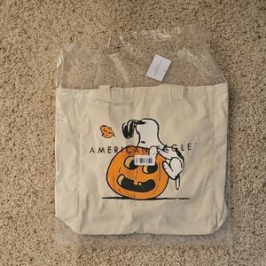 American Eagle Outfitters Snoopy & Pumpkin Cream Canvas Tote Bag